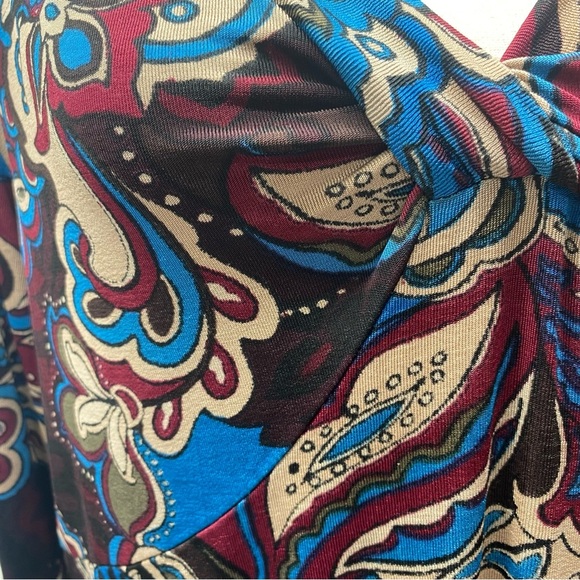 Chico's Travelers Multicolor Paisley Blouse W 3 baby doll front with knot detail - Picture 10 of 13